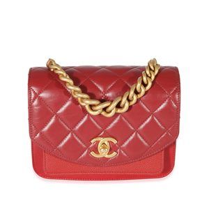 Chanel Red Leather Top Chain Flap Bag